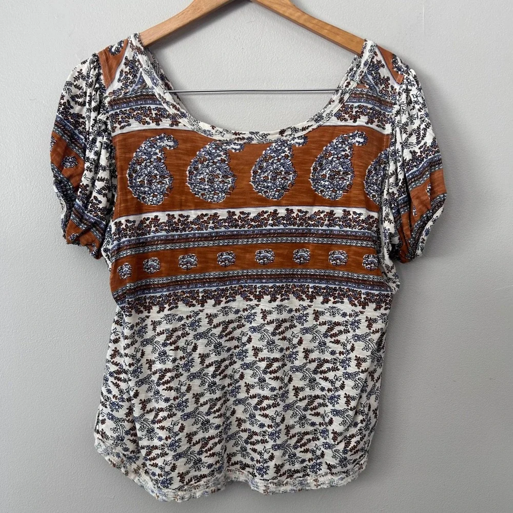 Free People Paisley Pull Sleeve Swing Top Women Small Oversized Floral Boho